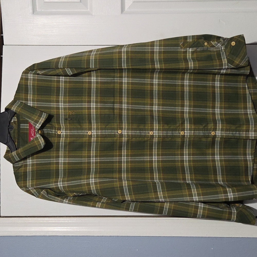 John M Browning Olive Plaid Shirt